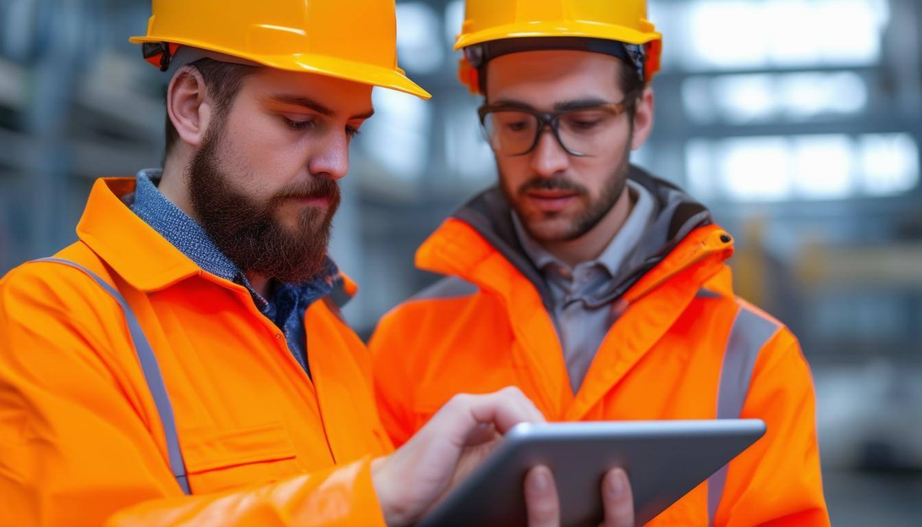 Engineers looking at STRUMIS on a tablet
