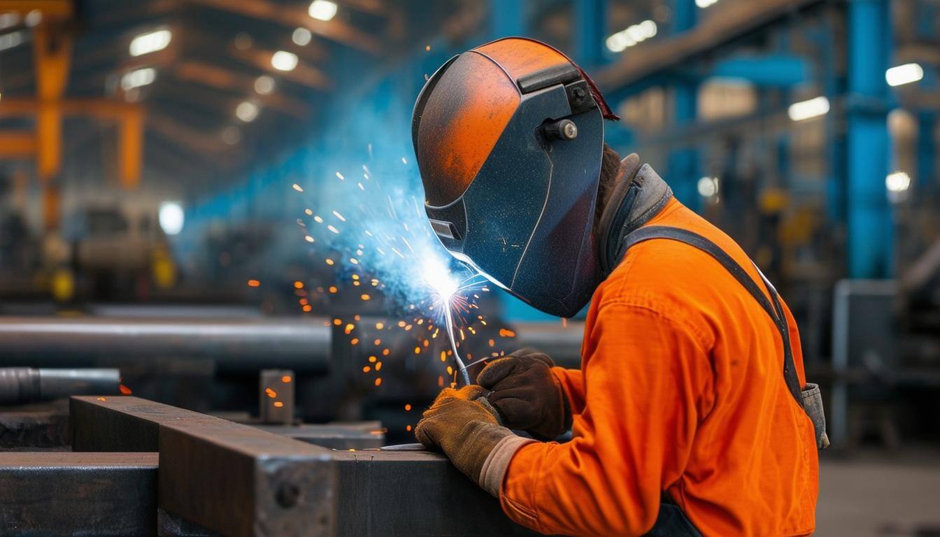 welder in orange overall in heavy steel factory-1